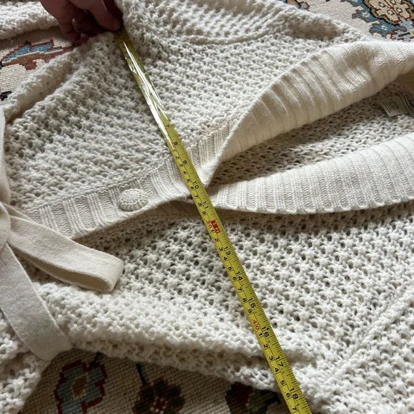 L.L. Bean Cream Wool blend Chunky Knit Cardigan Duster Sweater - Picture 6 of 7